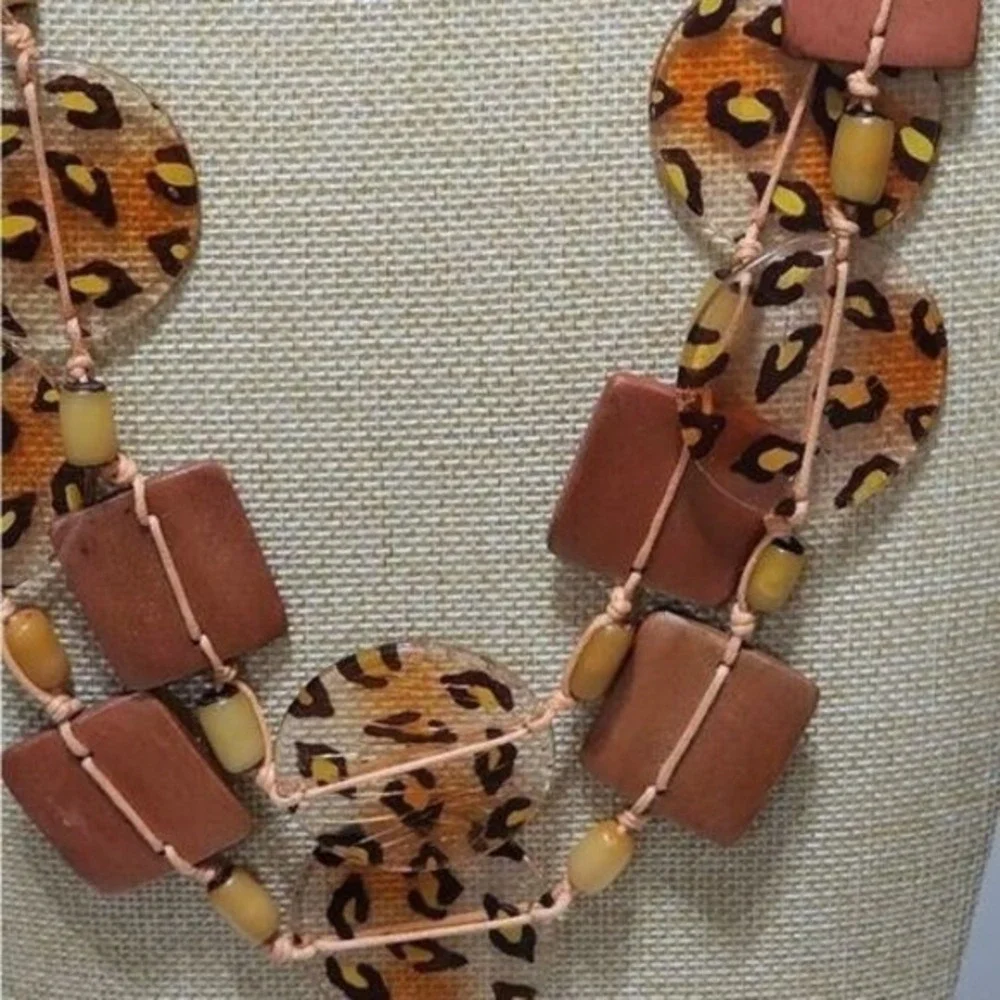 Gypsy Warehouse Leopard Print Double Strand Statement Necklace Copper‎ Boho